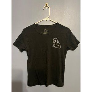Swarovski Embossed Panda‎ Bear Women's Black Short Sleeve Tee Size Large Cotton